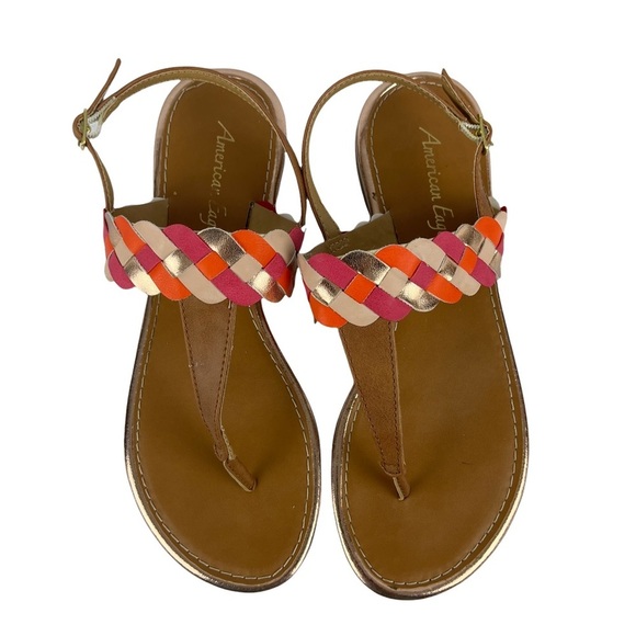 American Eagle Brown with Multicolor Band Strap Thong Sandals - Size:8 - Picture 5 of 8
